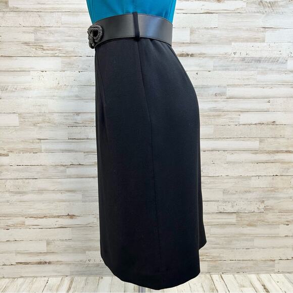Tahari Arthur S Levine Short Sleeve Belted Dress Size 4 Teal Black Two Tone - Picture 7 of 14